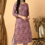 Wine Sanganeri Print Kurta Set