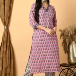 Lavender Floral Sanganeri Print Afgani Kurta Set For Women