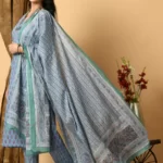 Dark Gray Sanganeri Kurta Set With Dupatta