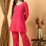 Magenta Cotton Slub Dyed Kurti and Plazo Set